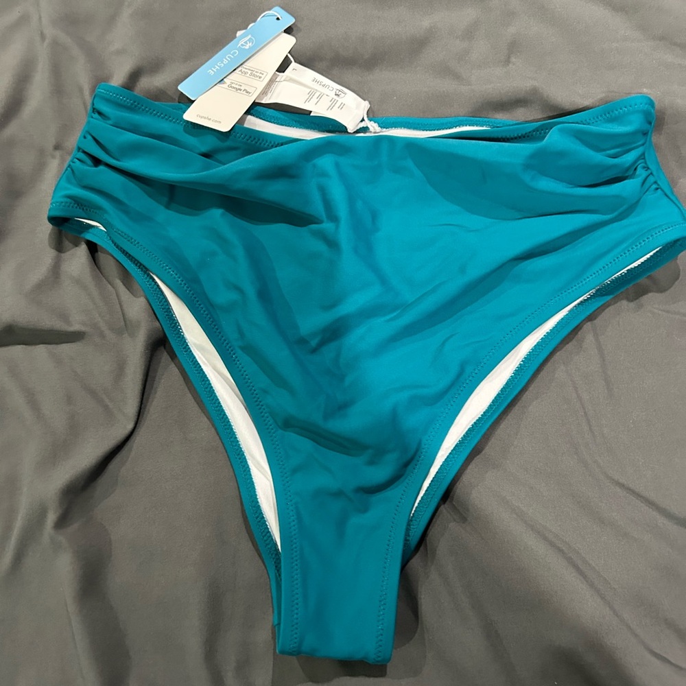 Cupshe Teal High-Leg Bikini Bottoms